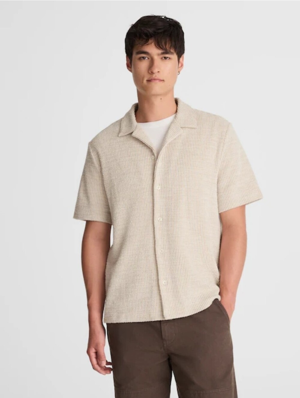Nwt Madewell Mens  Short-sleeve Textured Stripe Camp Shirt Size Medium